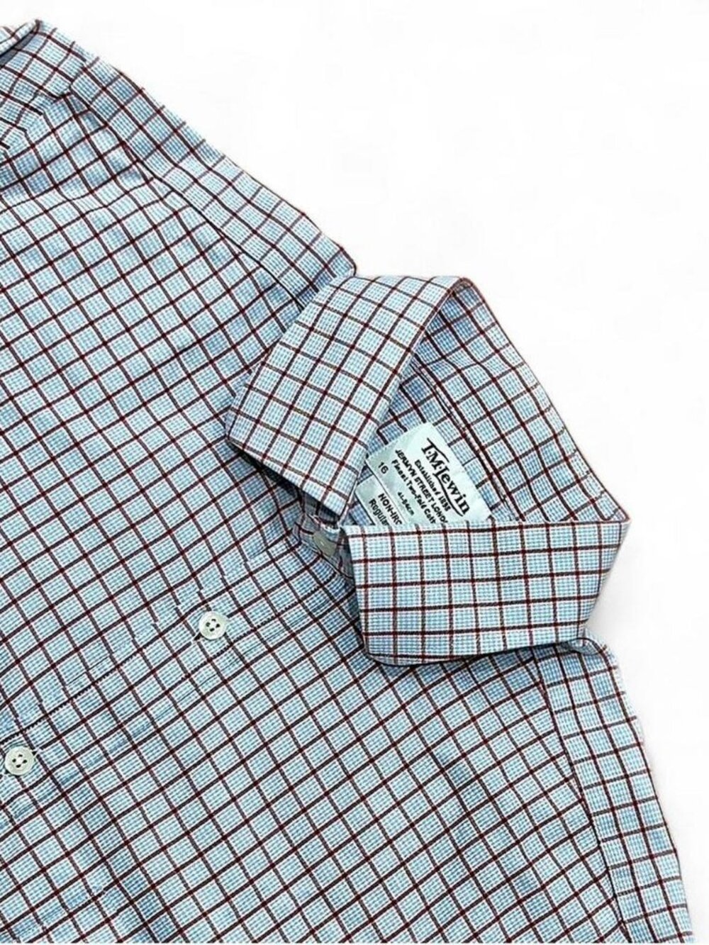 T.M. Lewin Dress Shirt Men 16 33 Blue Red Check Regular Fit Non-Iron Long Sleeve